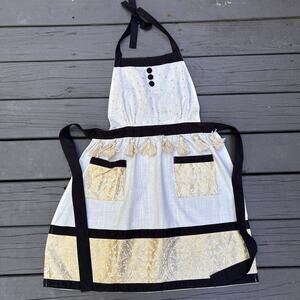 Max Studio Home Metallic Gold Ikat Tassel Apron Cotton Boho Glam New Flaws